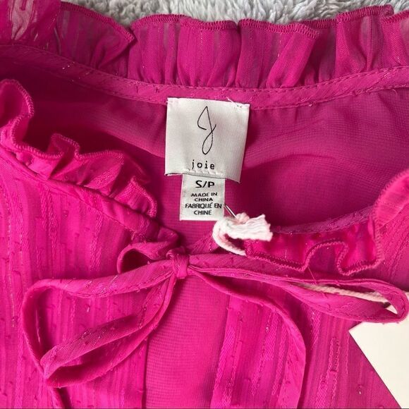NWT Joie Blouse Hot Pink Sleeveless Ruffled Slit Neck with Tie Top S - Picture 2 of 6